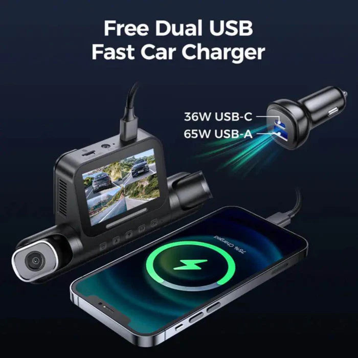 Dash Cam – كاميرا سيارة أمامية وخلفية بتحكم صوتي