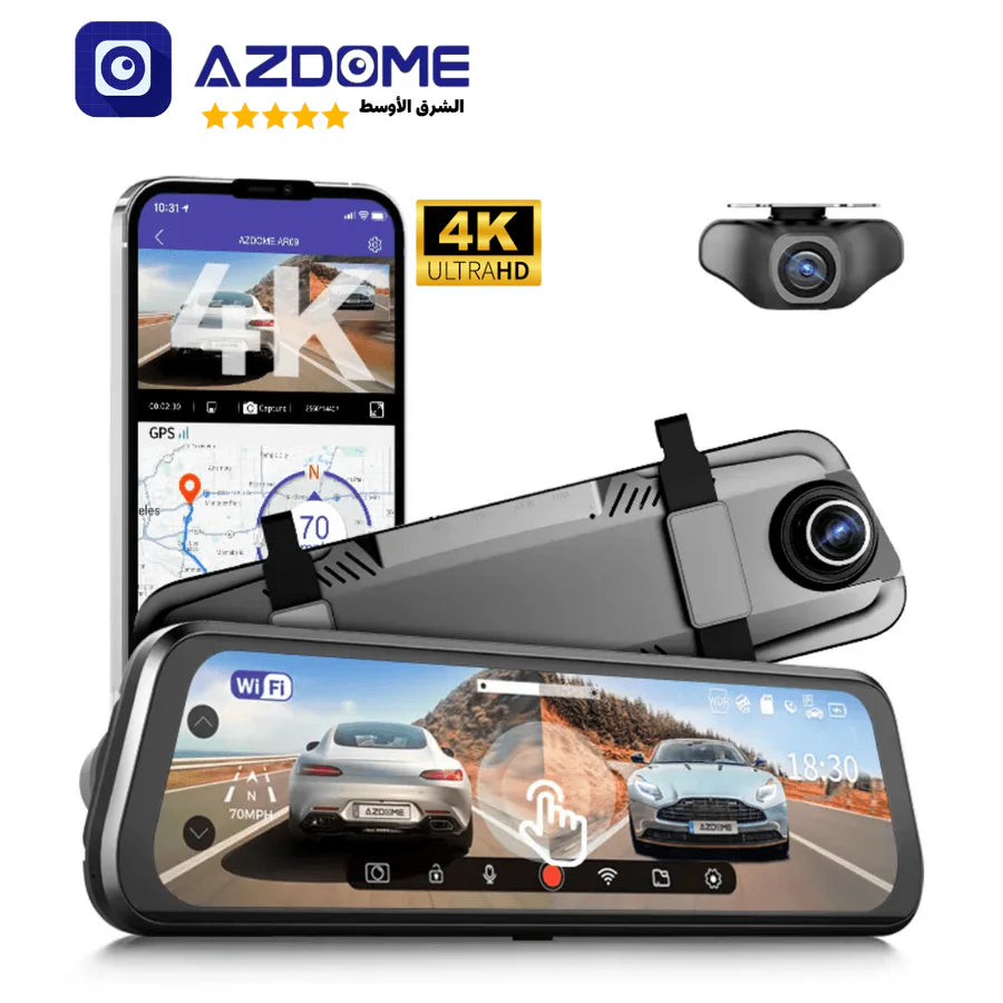 AZDOME AR09 Dash Cam 4K Mirror Dashcam 9.66 Inch Touch